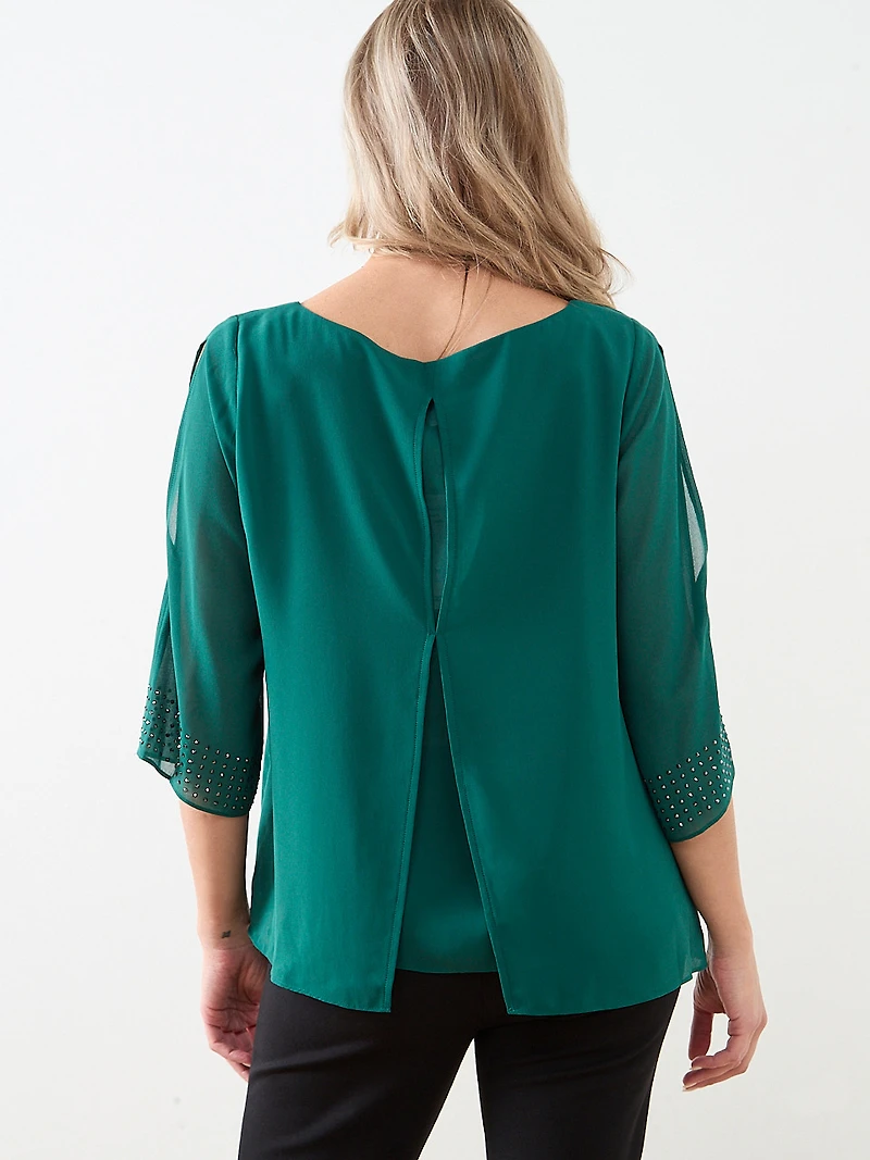 3/4 Sleeve Stud Detail Relaxed Fit Blouse