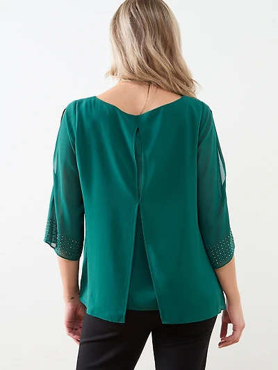 3/4 Sleeve Stud Detail Relaxed Fit Blouse