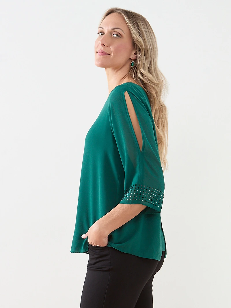 3/4 Sleeve Stud Detail Relaxed Fit Blouse
