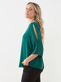 3/4 Sleeve Stud Detail Relaxed Fit Blouse