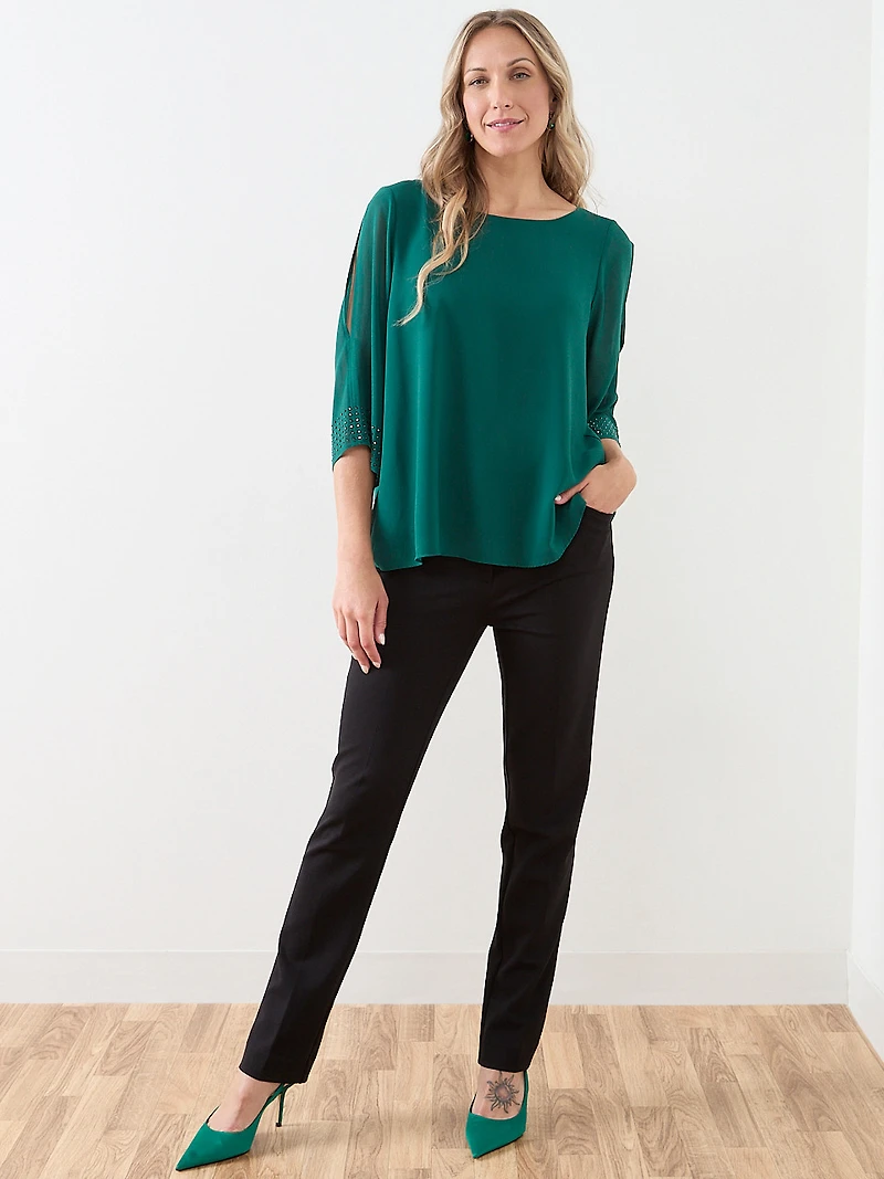 3/4 Sleeve Stud Detail Relaxed Fit Blouse