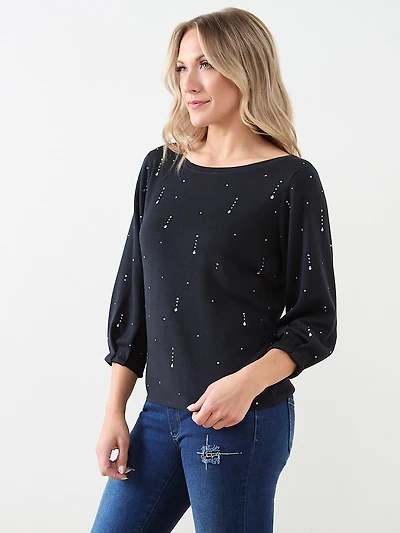 3/4 Sleeve Rhinestone Sweater