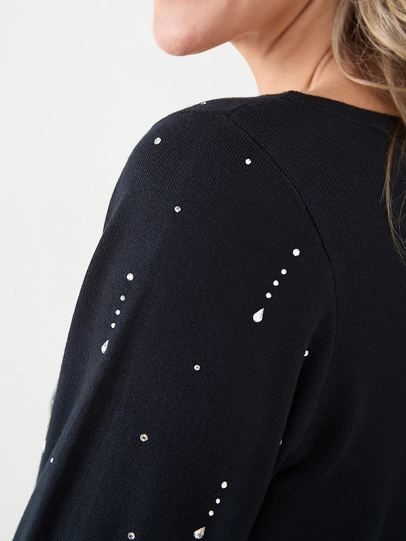 3/4 Sleeve Rhinestone Sweater