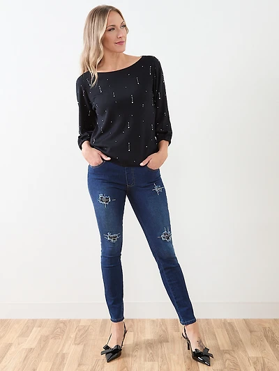 3/4 Sleeve Rhinestone Sweater