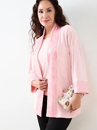 3/4 Sleeve Sequin Edge Trim Cardigan