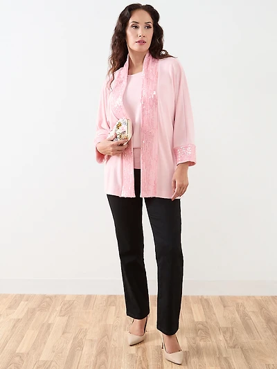 3/4 Sleeve Sequin Edge Trim Cardigan