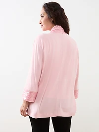 3/4 Sleeve Sequin Edge Trim Cardigan