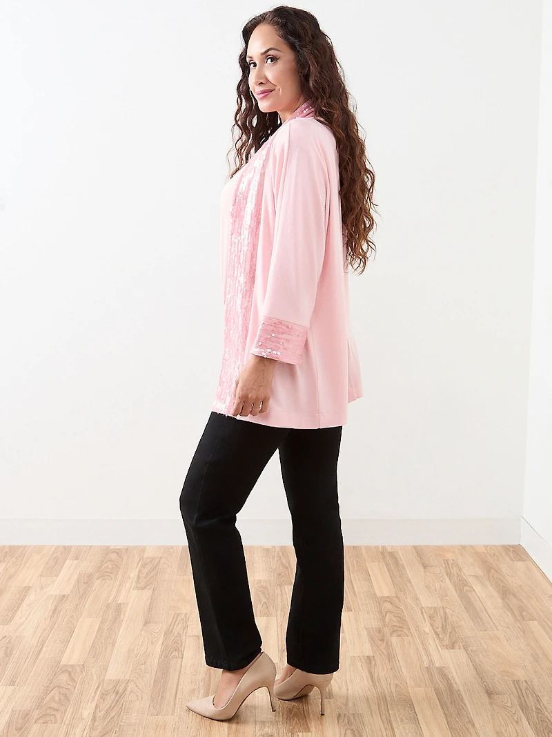 3/4 Sleeve Sequin Edge Trim Cardigan