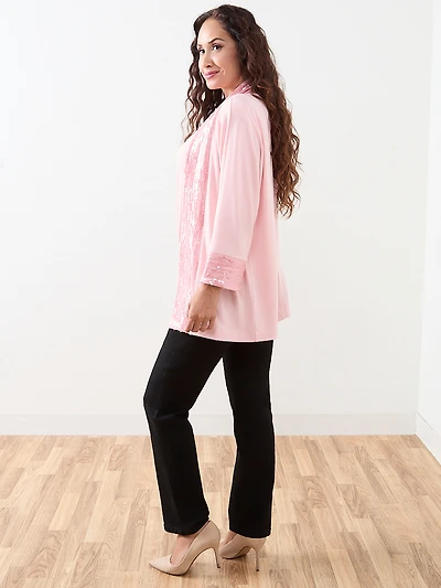 3/4 Sleeve Sequin Edge Trim Cardigan