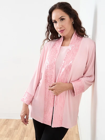 3/4 Sleeve Sequin Edge Trim Cardigan