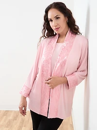 3/4 Sleeve Sequin Edge Trim Cardigan