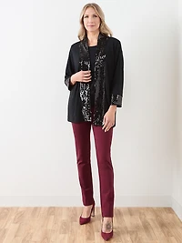 3/4 Sleeve Sequin Trim Cardigan