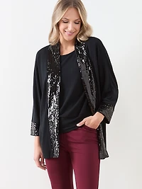 3/4 Sleeve Sequin Trim Cardigan
