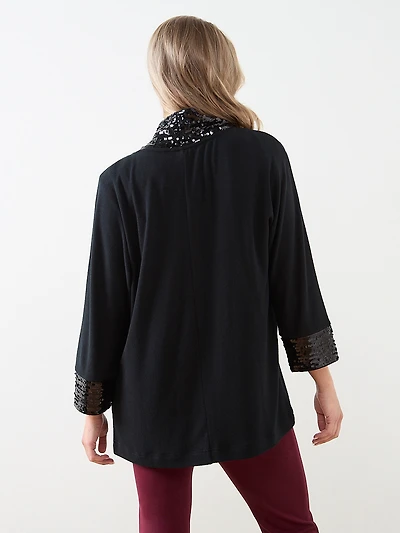 3/4 Sleeve Sequin Trim Cardigan