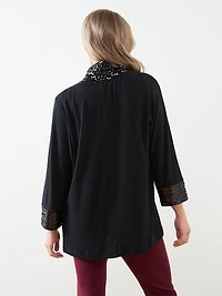3/4 Sleeve Sequin Trim Cardigan