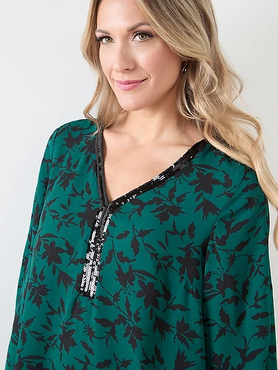 3/4 Sleeve Sequin Trim Tunic