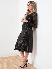 Black Sequin Knee-Length Skirt