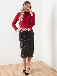 Black Sequin Knee-Length Skirt
