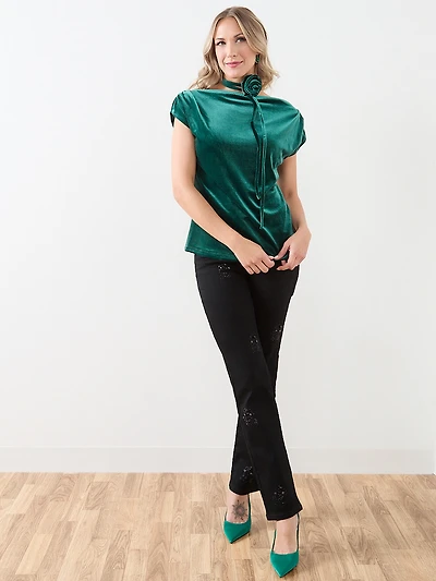 Cap Sleeve Velvet Top with Choker