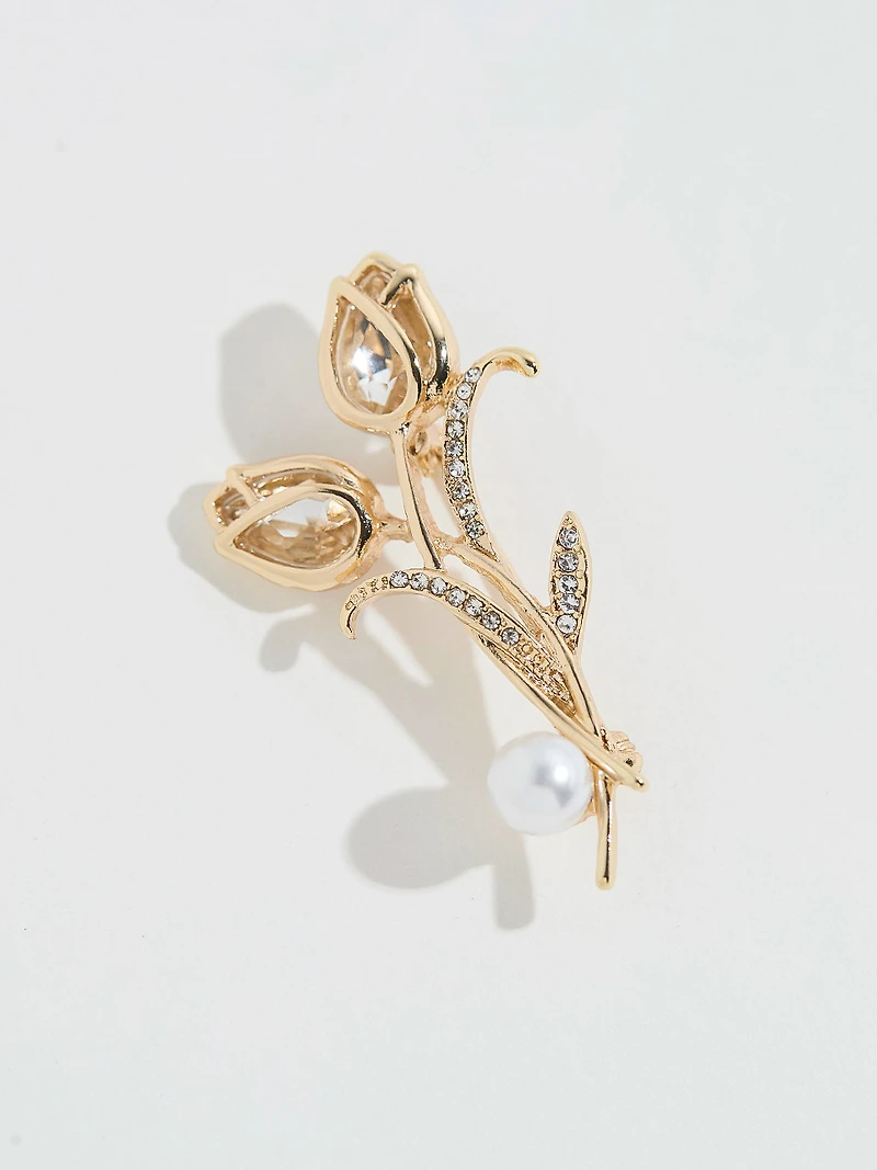 Gold & Crystal Tulip Pin