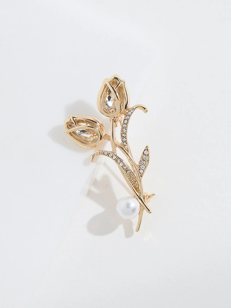 Gold & Crystal Tulip Pin