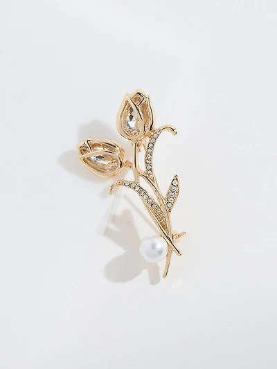 Gold & Crystal Tulip Pin