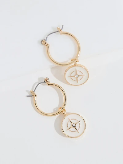 Gold Compass Hoop Earrings
