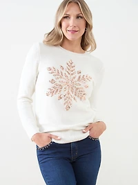 Ivory Snowflake Holiday Crew Neck Sweater