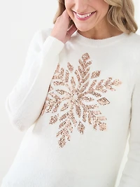 Ivory Snowflake Holiday Crew Neck Sweater