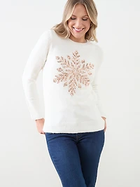 Ivory Snowflake Holiday Crew Neck Sweater