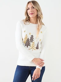 Ivory Trees Holiday Crew Neck Sweater