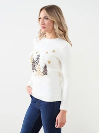 Ivory Trees Holiday Crew Neck Sweater