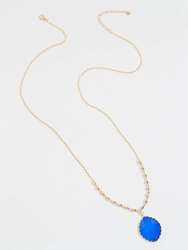 Long Gold Necklace with Cobalt Pendant