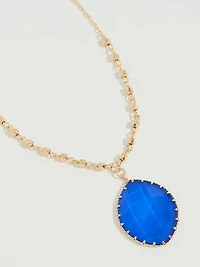 Long Gold Necklace with Cobalt Pendant