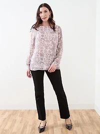 Long Sleeve Button-Cuff Chiffon Blouse