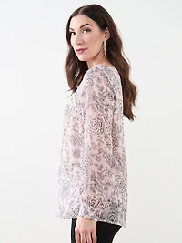 Long Sleeve Button-Cuff Chiffon Blouse