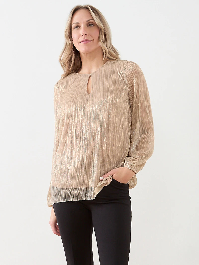 Long Sleeve Crinkle Top with Front Slit