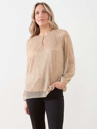 Long Sleeve Crinkle Top with Front Slit