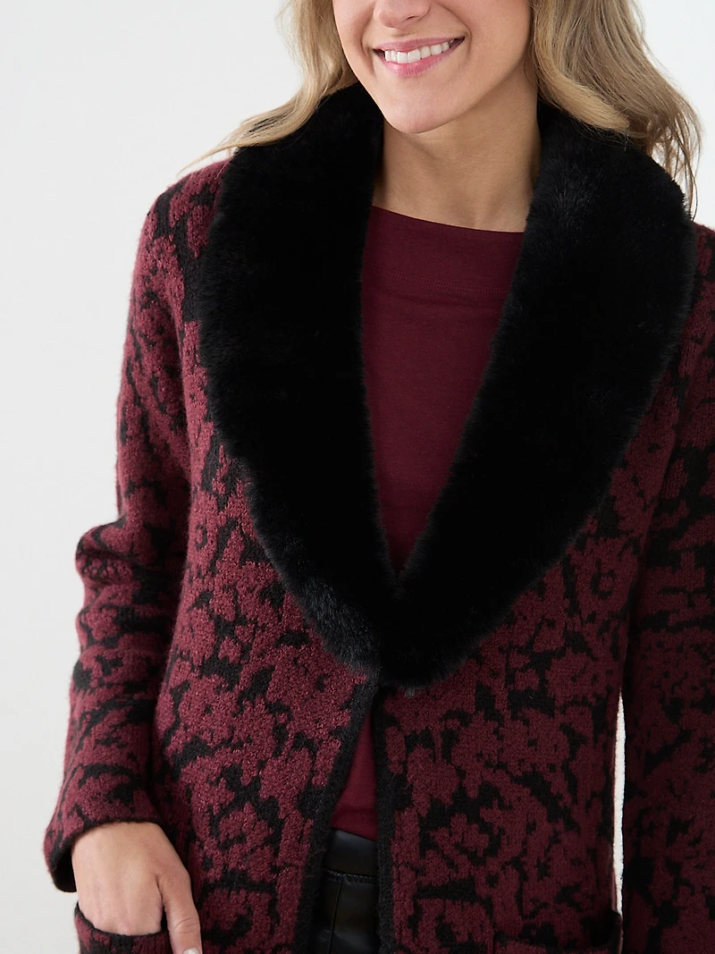 Long Sleeve Fur Collar Sweater Coat
