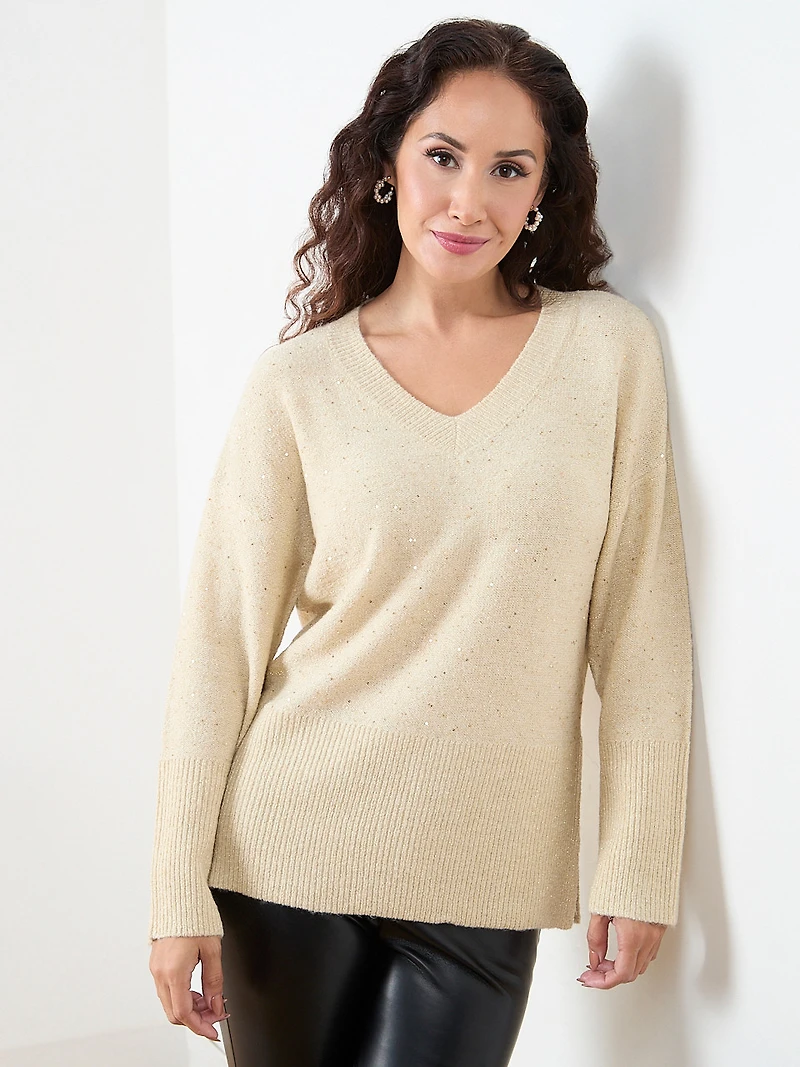 Long Sleeve Mini Sequin V-Neck Tunic