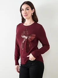 Long Sleeve Sequin Bow Sweater