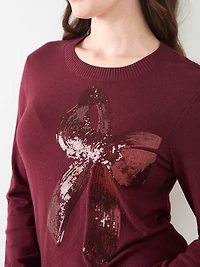 Long Sleeve Sequin Bow Sweater