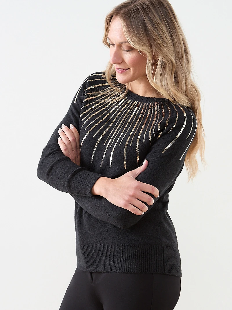 Long Sleeve Sequin Scoop Neck Sweater
