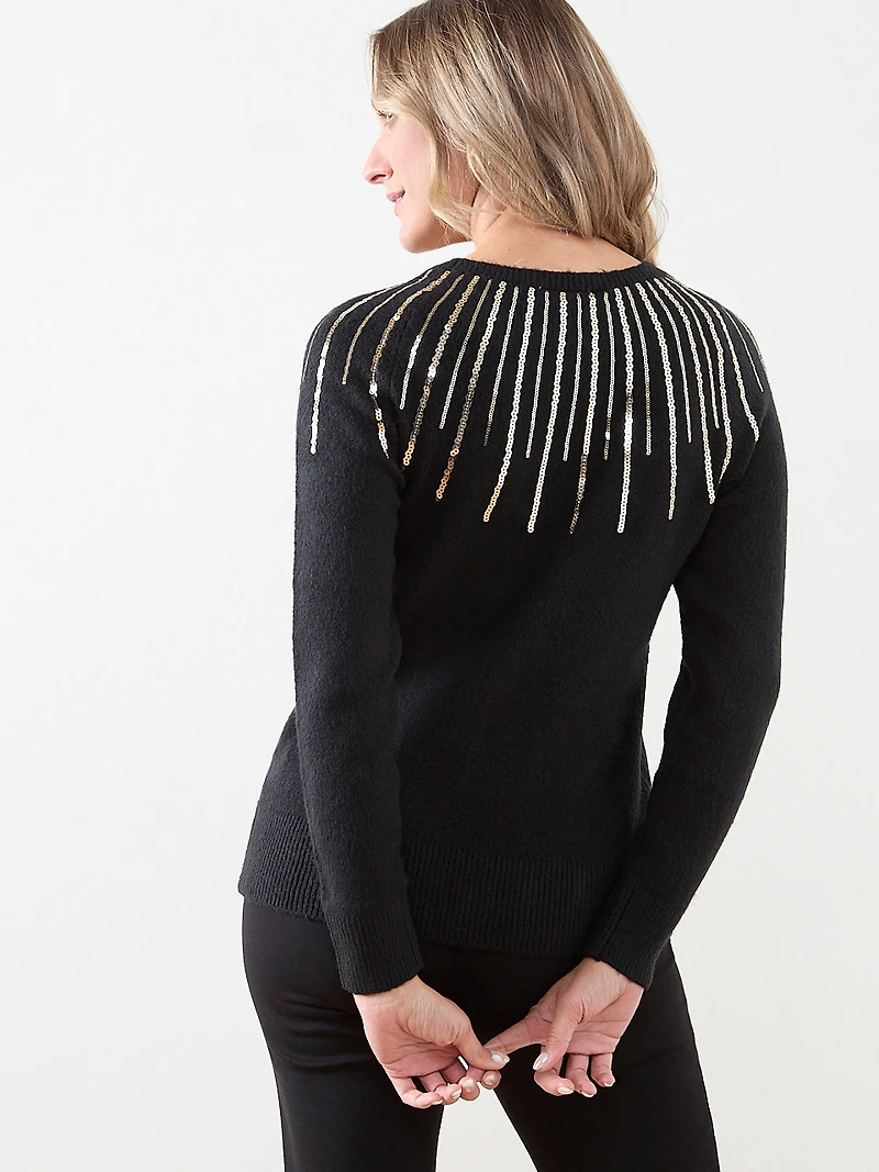 Long Sleeve Sequin Scoop Neck Sweater