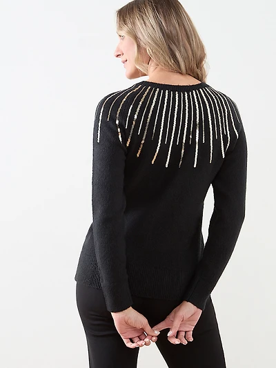 Long Sleeve Sequin Scoop Neck Sweater