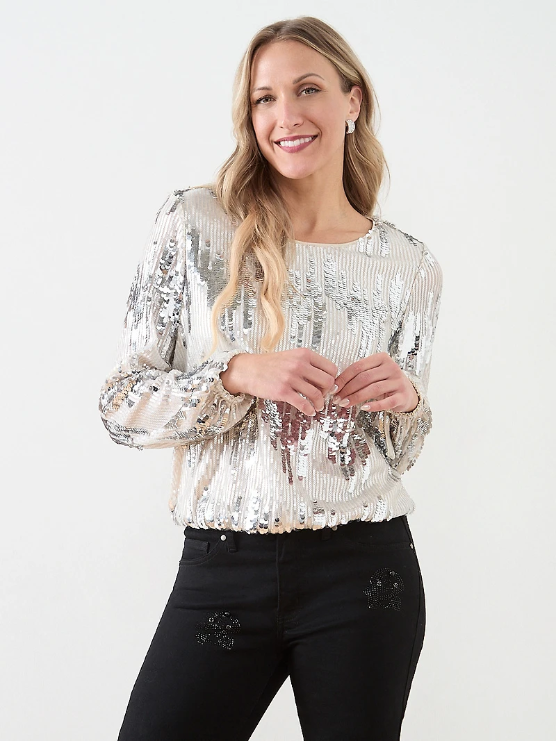 Long Sleeve Sequin Stripe Top