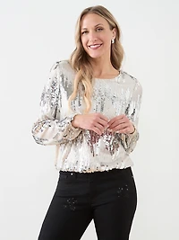 Long Sleeve Sequin Stripe Top
