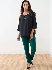 Petite 3/4 Sleeve Stud Detail Relaxed Fit Blouse