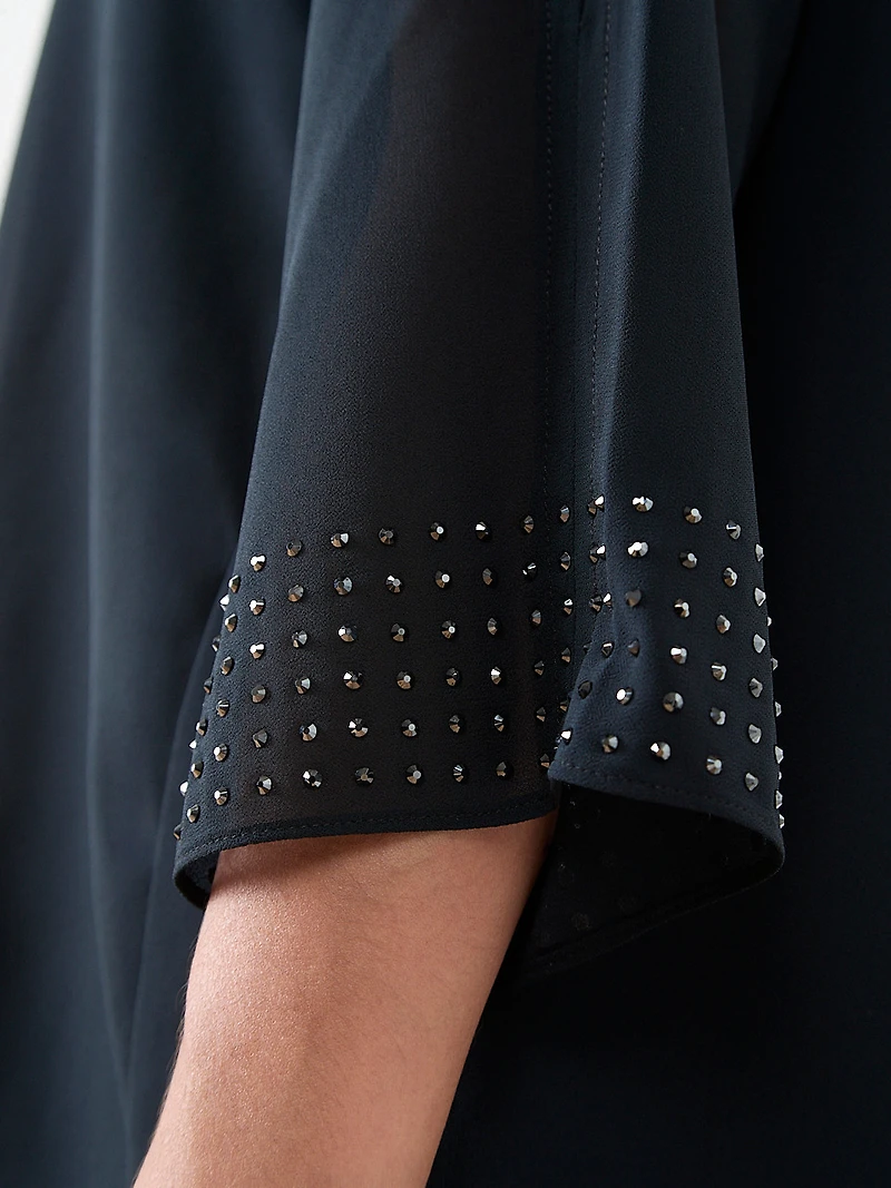 Petite 3/4 Sleeve Stud Detail Relaxed Fit Blouse