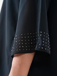 Petite 3/4 Sleeve Stud Detail Relaxed Fit Blouse